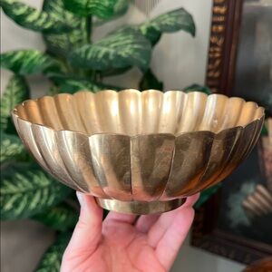 Vintage Boho Art Deco Style Gold Brass Metal Scalloped Edge Lotus Bowl